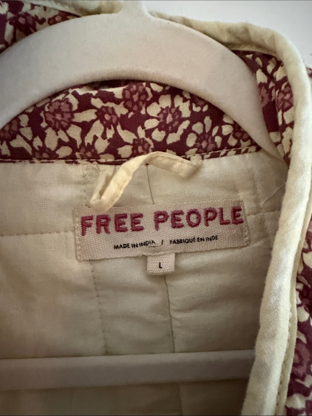 Free People Quilted Floral Jacket in Burgundy and Cream Trim - Picture 2 of 3